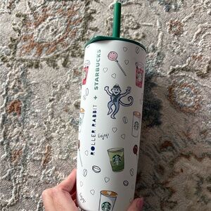 Starbucks Roller Rabbit Tumbler with Green Lid and Straw